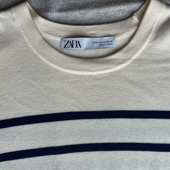 Zara Cream and dark navy blue/black Striped Short Sleeve Tee - Picture 4 of 9